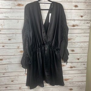 NWT Boohoo Satin Plunge Skater Dress Black SZ 18